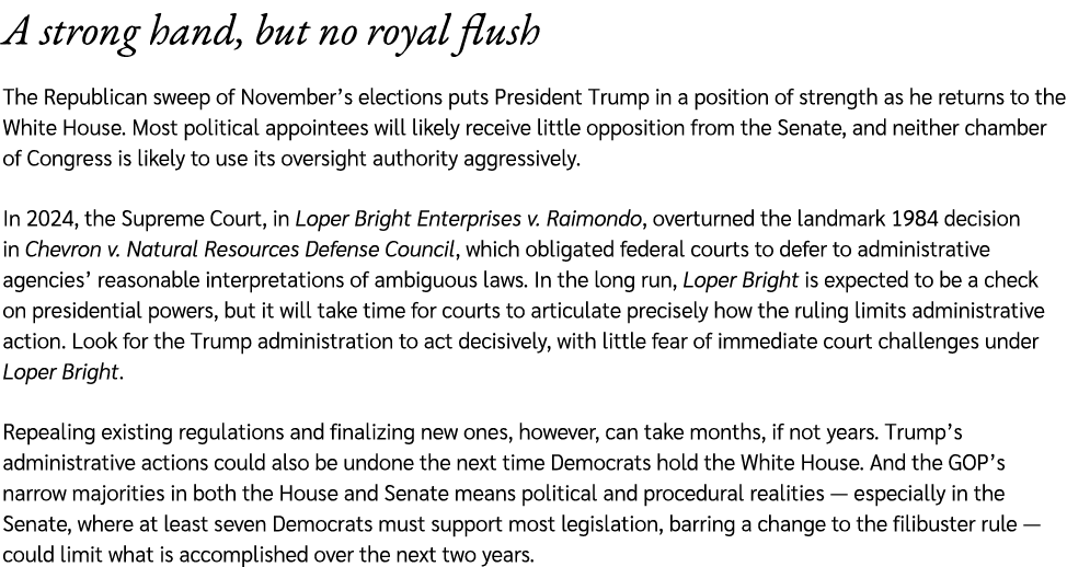 A strong hand, but no royal flush The Republican sweep of November’s elections puts President Trump in a position of ...