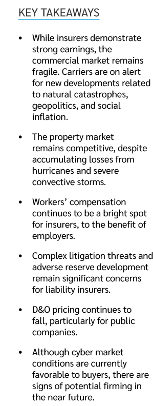 Key takeaways • While insurers demonstrate strong earnings, the commercial market remains fragile. Carriers are on al...